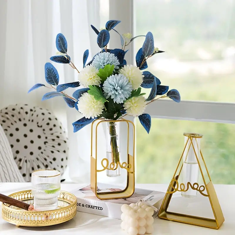 She feels spring season: Nordic Metal and Glass Flower Vase for Home Decor