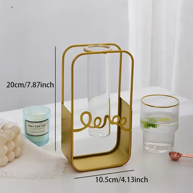 She feels spring season: Nordic Metal and Glass Flower Vase for Home Decor