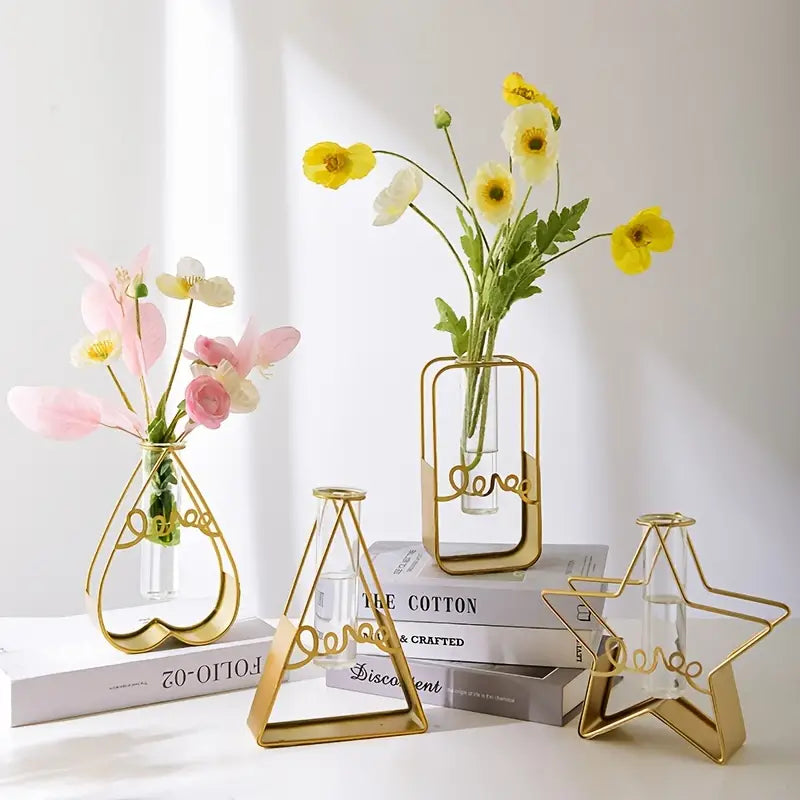 She feels spring season: Nordic Metal and Glass Flower Vase for Home Decor