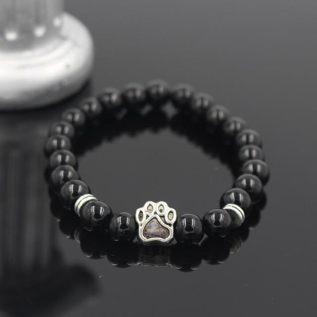 Lava Stone Paw Print Heart Bracelet