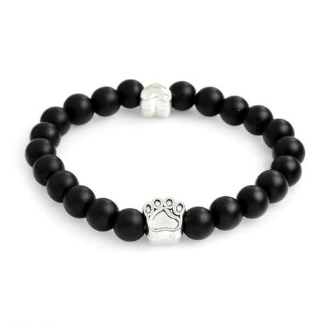 Lava Stone Paw Print Heart Bracelet