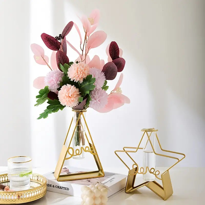 She feels spring season: Nordic Metal and Glass Flower Vase for Home Decor