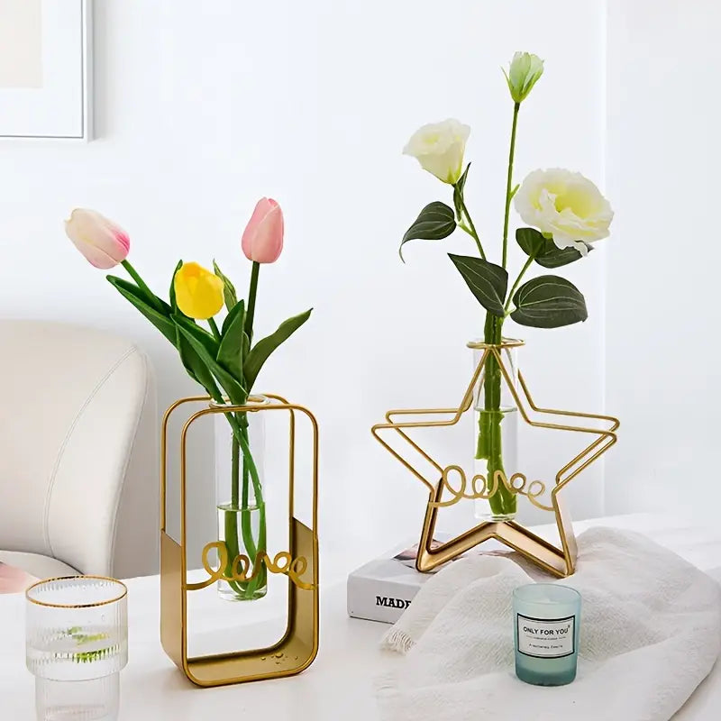 She feels spring season: Nordic Metal and Glass Flower Vase for Home Decor