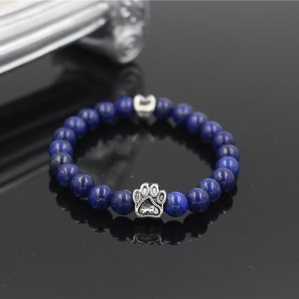Lava Stone Paw Print Heart Bracelet