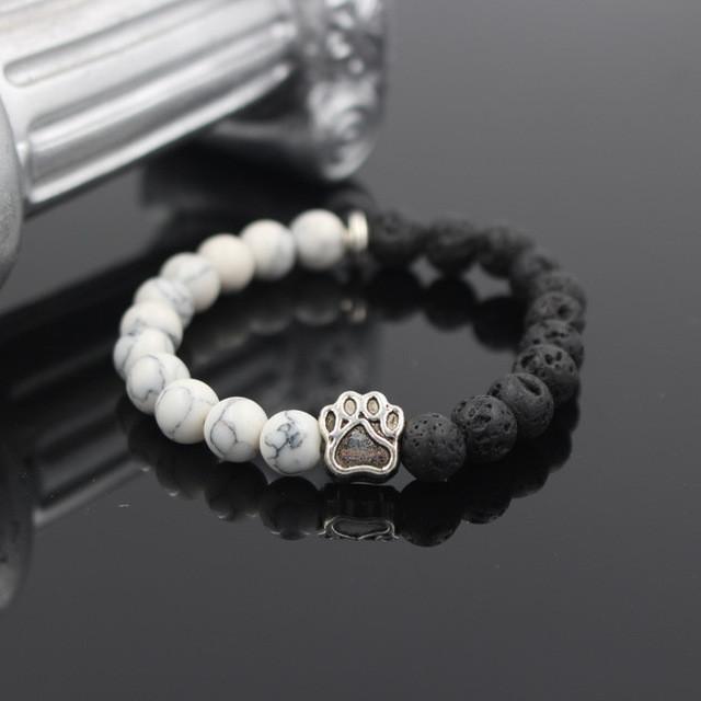 Lava Stone Paw Print Heart Bracelet