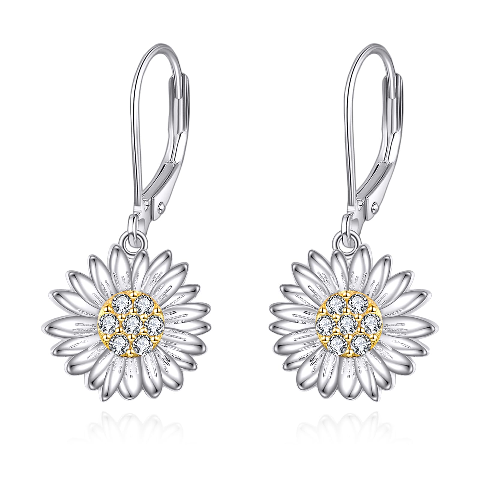 A Small Gesture That Brightens Her Day: Daisy Earrings for Women 925 Sterling Silver Cubic Zirconia Dangle Earrings Daisy Flower Jewelry Birthday Gifts for Wife Friends