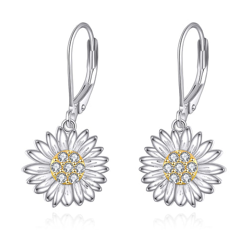 A Small Gesture That Brightens Her Day: Daisy Earrings for Women 925 Sterling Silver Cubic Zirconia Dangle Earrings Daisy Flower Jewelry Birthday Gifts for Wife Friends
