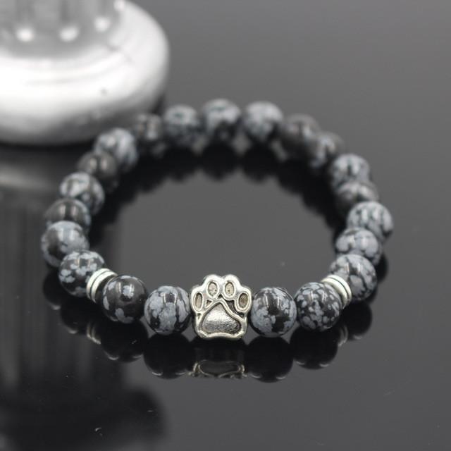 Lava Stone Paw Print Heart Bracelet