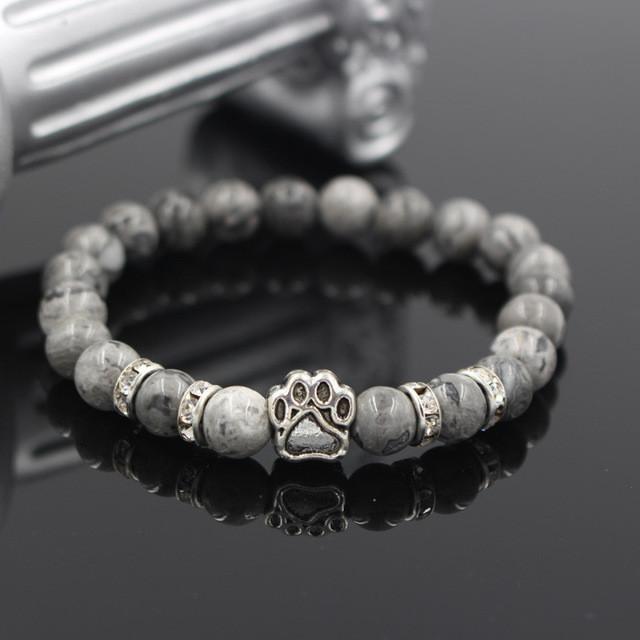 Lava Stone Paw Print Heart Bracelet