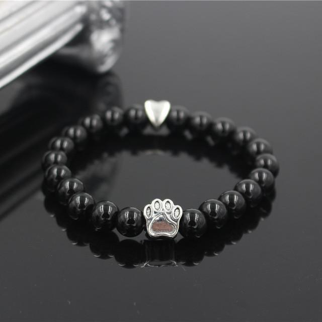 Lava Stone Paw Print Heart Bracelet
