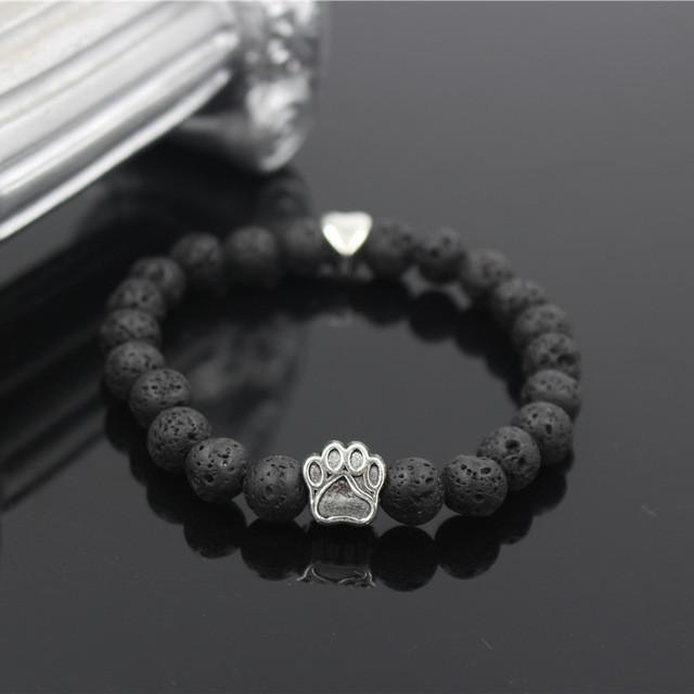 Lava Stone Paw Print Heart Bracelet